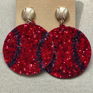 ❤️⚾️Red and Black Glitter Baseball Earrings